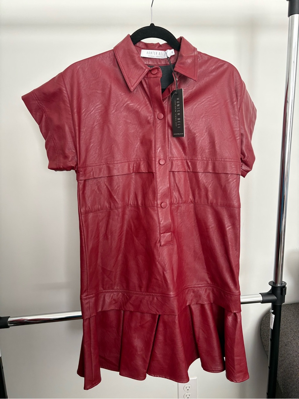 HUNTER BELL Addison Faux Leather Mini Dress Cherry Red XS NWT